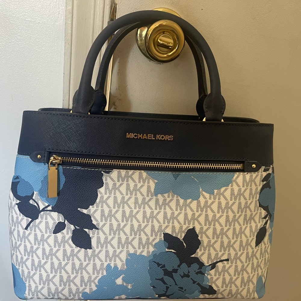 Michael Kors White w/ blue flowers handbag